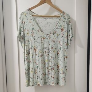 LOFT Mint Floral Short Sleeve Tee